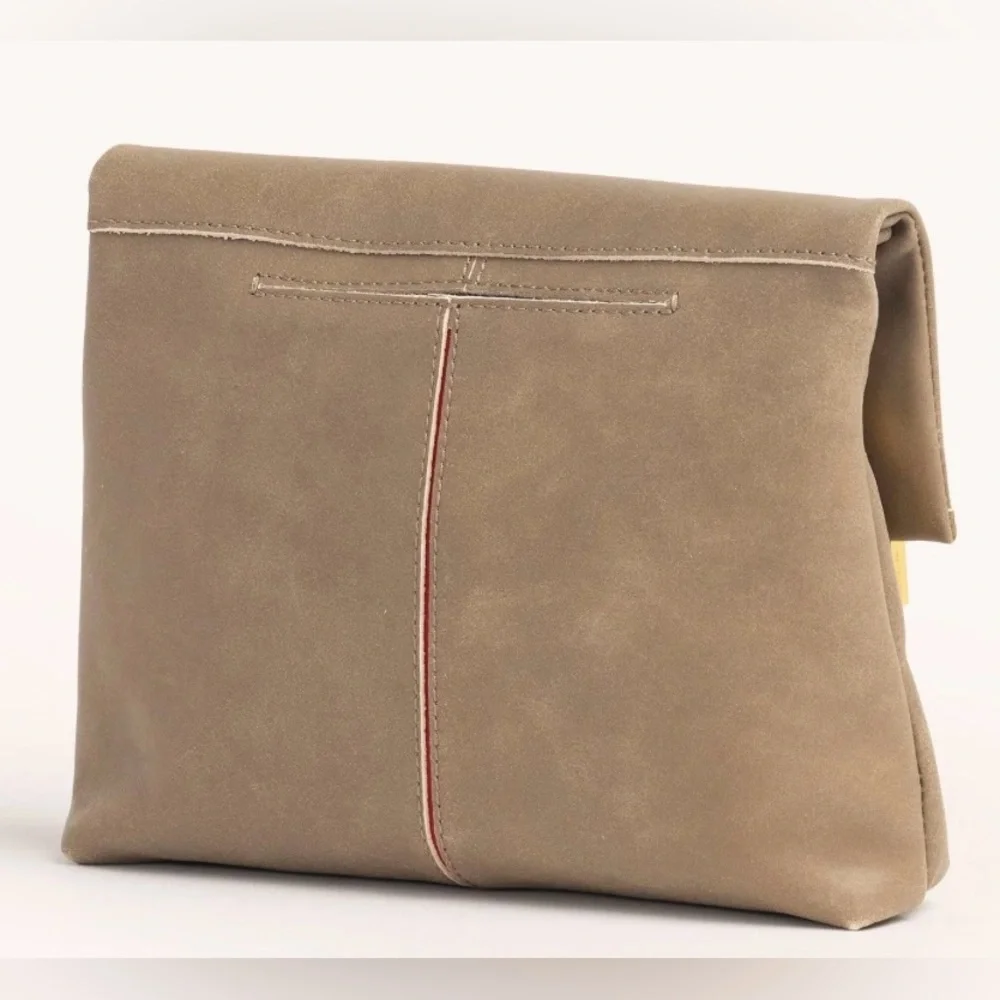 Hammitt VIP Medium Leather Clutch Crossbody Bag in Pewter Grey Red Zipper - Picture 10 of 16